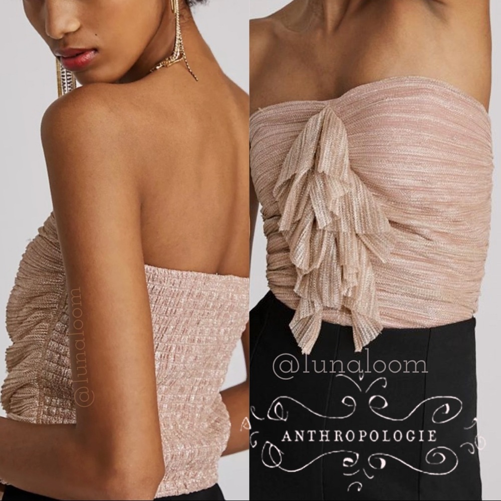 Anthropologie Maeve 🆕| 🎄Ruffled Metallic Cropped Tube Top.